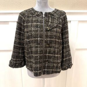 BCBGMAXAZRIA Wool Blend Tweed Jacket Blazer Size:S Zipper Dark Java Lined
